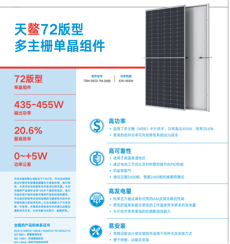 天合光能板,太阳能电池板,太阳能板,435—455w天合组件